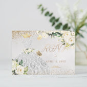 キンセアニェラRSVPシルバーグリッターガウン招待状 招待状 (スタンド正面)