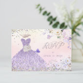 キンセアニェラRSVPダスティパープルグリッターガウン 招待状 (スタンド正面)