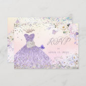 キンセアニェラRSVPダスティパープルグリッターガウン 招待状 (正面/裏面)