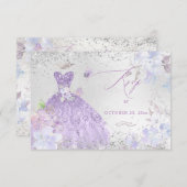 キンセアニェラRSVPダスティパープルグリッターガウン 招待状 (正面/裏面)