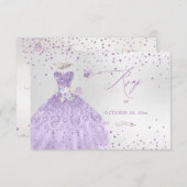 キンセアニェラRSVPダスティパープルグリッターガウン 招待状 (正面/裏面)