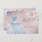 キンセアニェラRSVPダスティーブルーグリッターガウン 招待状 (正面/裏面)