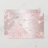 キンセアニェラRSVP赤面ピンクガウンスウィートピーズ 招待状 (正面/裏面)