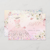 キンセアニェラRSVP赤面ピンクグリッターガウンインビタティ 招待状 (正面/裏面)