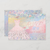 キンセアニェラRSVP赤面ピンクグリッターガウン 招待状 (正面/裏面)