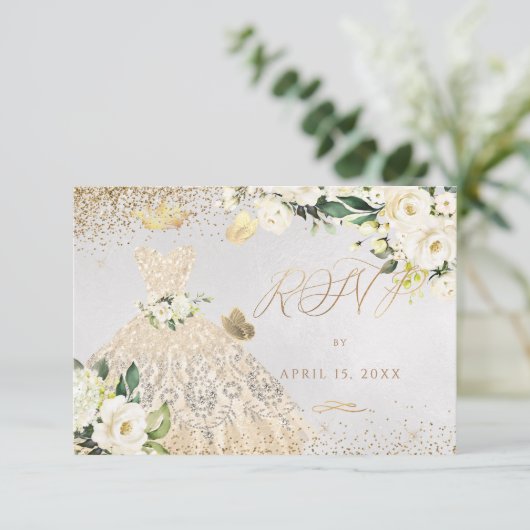 キンセアニェラRSVP金ゴールドグリッターガウン招待状 招待状 (スタンド正面)