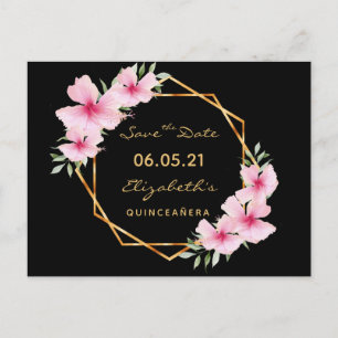 キンセアニェラSave the Date tropical金ゴールドブラックシック ポストカード