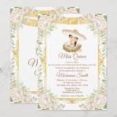 キンセアニェーラ ゴールド ホワイト ローズ フィエスタ ミス キンセ 招待状 (正面/裏面)
