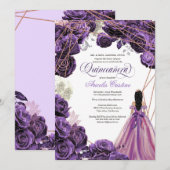 キンセアニエラの豪華なロイヤルパープルとローズゴールドのドレス 招待状 (正面/裏面)