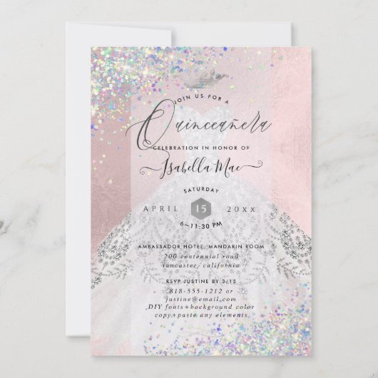 キンセアニエラ ホワイト ゴールド ダスト グリッター ドレス 招待状 (裏面)