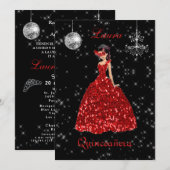 キンセアニエラ・マスカレード・レッド・ブラック・シルバー・スペイン語 招待状 (正面/裏面)
