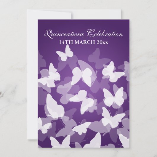 キンセアニエレガントラパーティーバタフライズパープル 招待状 (正面)