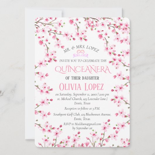 キンセアニラさくらんぼブロッサムフローラ15誕生日 招待状 (正面)