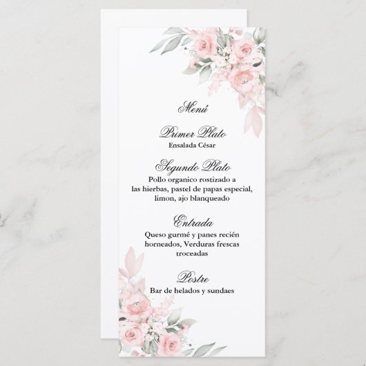 キンセアニラのピンクのローズブーケメニュー メニュー (正面/裏面)