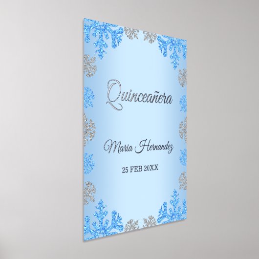 キンセアニラアイスブルーシルバーウィンタースノーフレーク 箔ポスター (レイダウン)