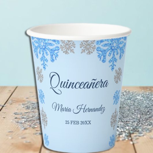 キンセアニラアイスブルーシルバーウィンタースノーフレーク 紙コップ