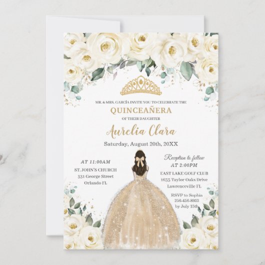 キンセアニラアイボリーフローラシャンパンドレスプリンセス 招待状 (正面)