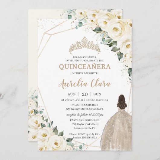 キンセアニラアイボリーホワイトフローラシャンパンドレス 招待状 (正面/裏面)