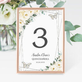 キンセアニラアイボリーホワイトフローラシルバー蝶 テーブルナンバー