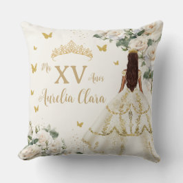 キンセアニラアイボリーホワイトフローラドレスプリンセス金ゴールド クッション