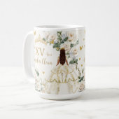 キンセアニラアイボリーホワイトフローラドレスプリンセス金ゴールド コーヒーマグカップ (正面左)