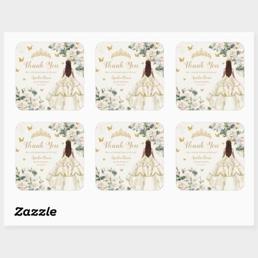 キンセアニラアイボリーホワイトフローラドレスプリンセス金ゴールド スクエアシール (シート)