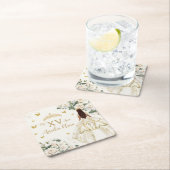 キンセアニラアイボリーホワイトフローラドレスプリンセス金ゴールド スクエアペーパーコースター (インサイチュ)