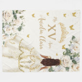 キンセアニラアイボリーホワイトフローラドレスプリンセス金ゴールド フリースブランケット (正面(横))