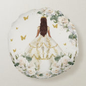 キンセアニラアイボリーホワイトフローラドレスプリンセス金ゴールド ラウンドクッション (裏面)