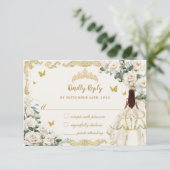 キンセアニラアイボリーホワイトフローラドレスプリンセス金ゴールド 出欠カード (スタンド正面)