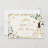 キンセアニラアイボリーホワイトフローラドレスプリンセス金ゴールド 出欠カード (裏面)