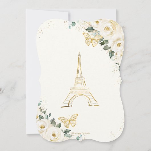 キンセアニラアイボリーホワイトフローラパリ金ゴールドプリンセス 招待状 (裏面)