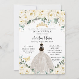 キンセアニラアイボリーホワイトフローラ金ゴールドティアラドレス 招待状