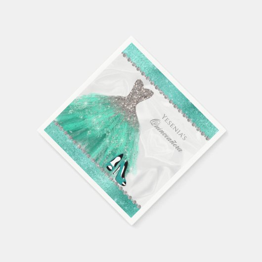 キンセアニラアクアダイアモンドスパークルグリッター スタンダードカクテルナプキン (角)