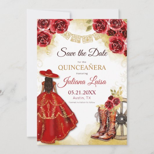 キンセアニラウエスタンレッド金ゴールドチャラフローラブーツ セーブザデート (正面)