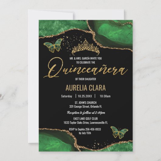 キンセアニラエメラルドグリーンアガテマーブルバタフライ 招待状 (正面)