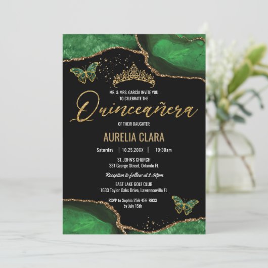 キンセアニラエメラルドグリーンアガテマーブルバタフライ 招待状 (スタンド正面)