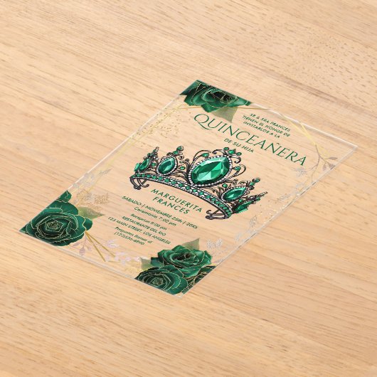 キンセアニラエメラルドグリーンティアラスペインのフローラ アクリル招待状 (レイダウン)