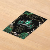 キンセアニラエメラルドグリーンティアラスペインのブラック アクリル招待状 (レイダウン)