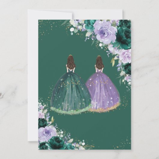 キンセアニラエメラルドグリーンパープルフローラツインズ 招待状 (裏面)