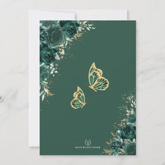 キンセアニラエメラルドグリーンフラワープリンセス誕生日 招待状 (裏面)