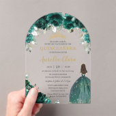 キンセアニラエメラルドグリーンフローラドレス金ゴールドアーチ アクリル招待状 (インサイチュ (ポータブル))