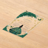 キンセアニラエメラルドグリーンフローラブラックヘア金ゴールド アクリル招待状 (レイダウン)