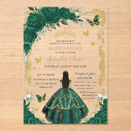 キンセアニラエメラルドグリーンフローラブラックヘア金ゴールド アクリル招待状