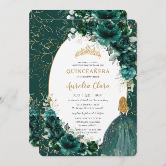 キンセアニラエメラルドグリーンフローラブロンドプリンセス 招待状 (正面/裏面)