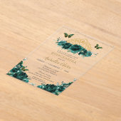 キンセアニラエメラルドグリーンフローラプリンセスクラウン アクリル招待状 (レイダウン)