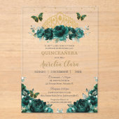 キンセアニラエメラルドグリーンフローラプリンセスクラウン アクリル招待状 (正面)