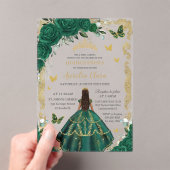 キンセアニラエメラルドグリーンフローラプリンセス金ゴールド アクリル招待状 (インサイチュ (ポータブル))