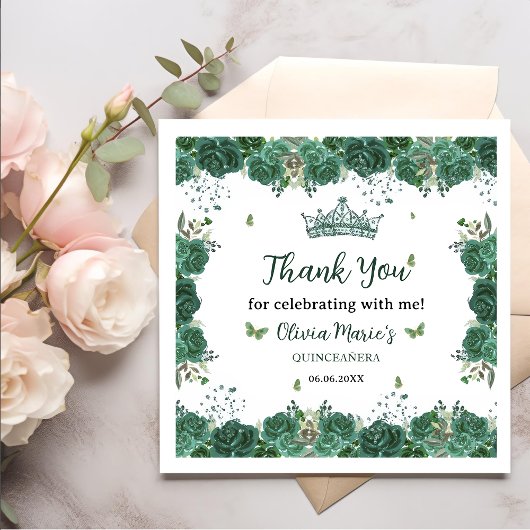 キンセアニラエメラルドグリーンフローラ蝶ティアラ スタンダードカクテルナプキン