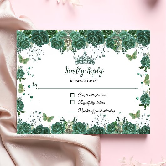 キンセアニラエメラルドグリーンフローラ蝶ティアラ 出欠カード